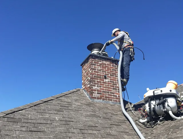 Dedicated Windsor Locks Chimney Sweep team member cleaning a chimney in Windsor Locks, CT