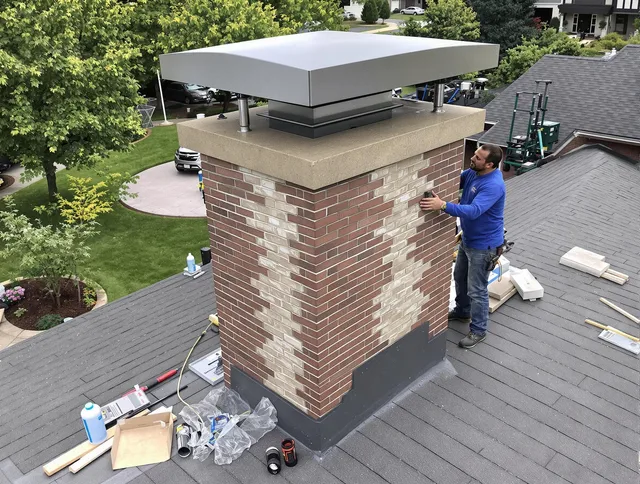 Windsor Locks Chimney Sweep team working on a custom chimney remodel in Windsor Locks, CT