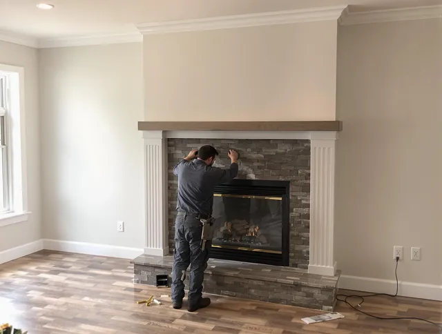Windsor Locks Chimney Sweep finishing a custom fireplace install in Windsor Locks, CT